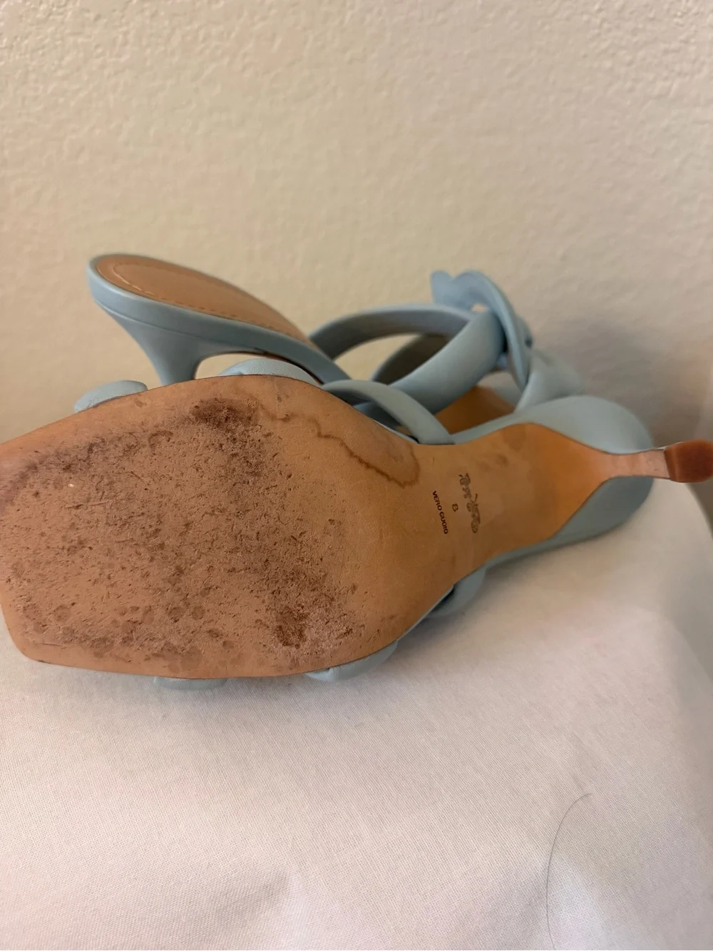 Coach Light Blue Knotted Leather Heeled Slide